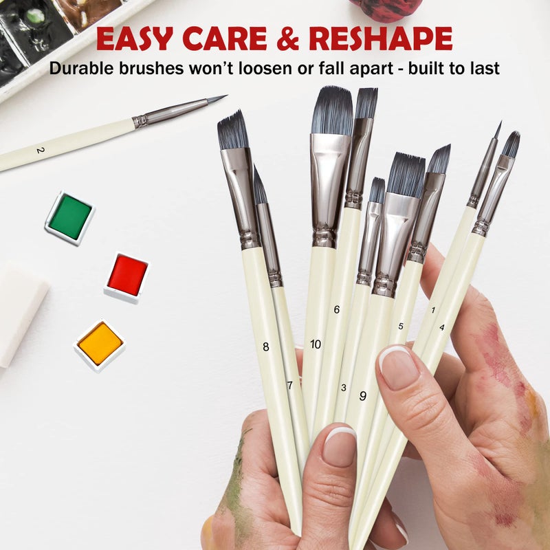 DUGATO Artist Paint Brushes Set 10pcs for Acrylic Oil Watercolor Gouache Paint by Numbers, Art Face and Body Professional Miniatures Painting Kits with Anti-Shedding Nylon Hair Tips Paintbrushes - Image 4
