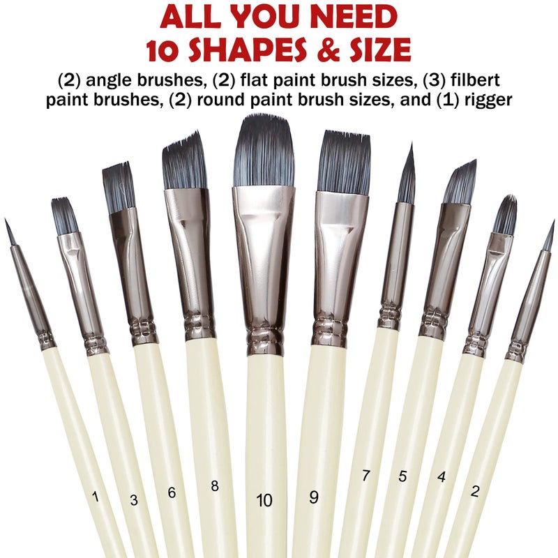 DUGATO Artist Paint Brushes Set 10pcs for Acrylic Oil Watercolor Gouache Paint by Numbers, Art Face and Body Professional Miniatures Painting Kits with Anti-Shedding Nylon Hair Tips Paintbrushes - Image 2
