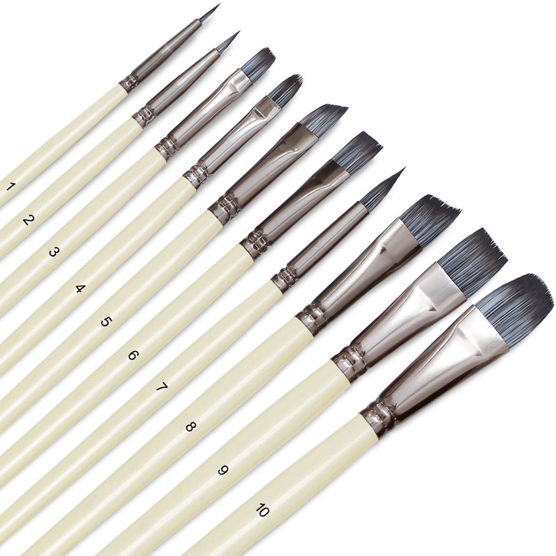 DUGATO Artist Paint Brushes Set 10pcs for Acrylic Oil Watercolor Gouache Paint by Numbers, Art Face and Body Professional Miniatures Painting Kits with Anti-Shedding Nylon Hair Tips Paintbrushes - Image 1
