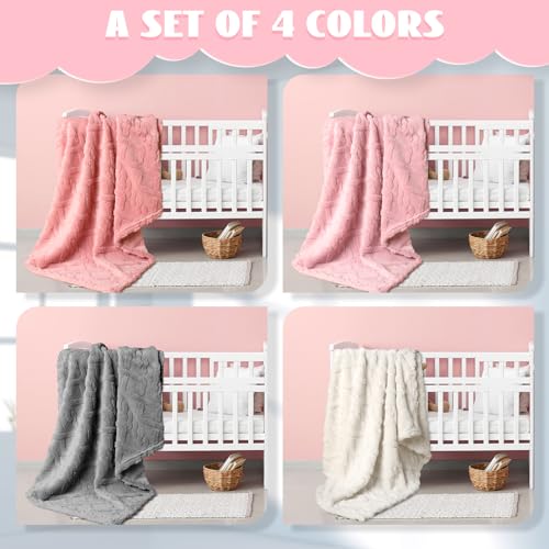 VitalCozy 4 Pcs Fluffy Baby Blanket Fleece 30" x 40" 3D for Boys Nursery Little Girl Infant or Newborn Receiving Swaddling Blankets(Pink Set) - Image 4