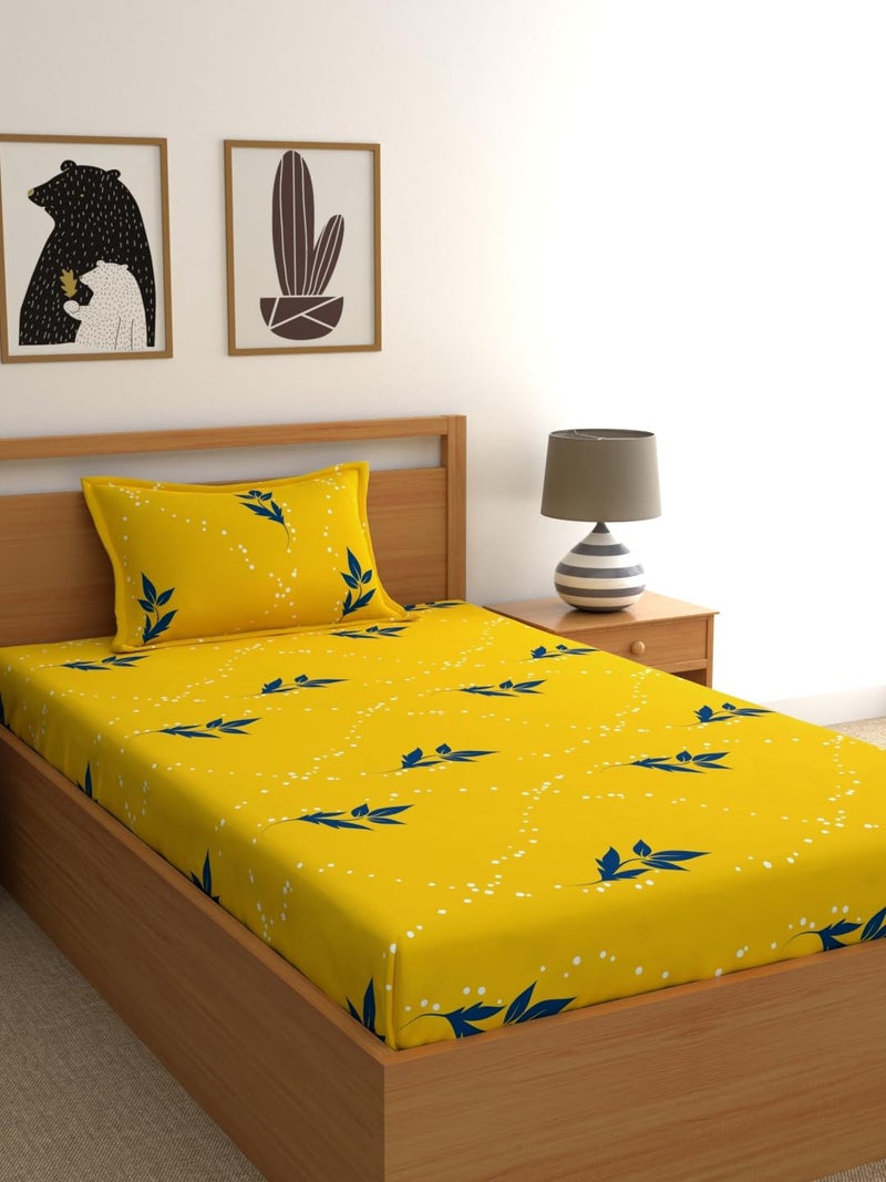 Home Ecstasy 100% Cotton Single Bedsheet with 1 Pillow Cover - (Size 59 x 88 inches, 140 TC, Colour - Yellow) - Image 1