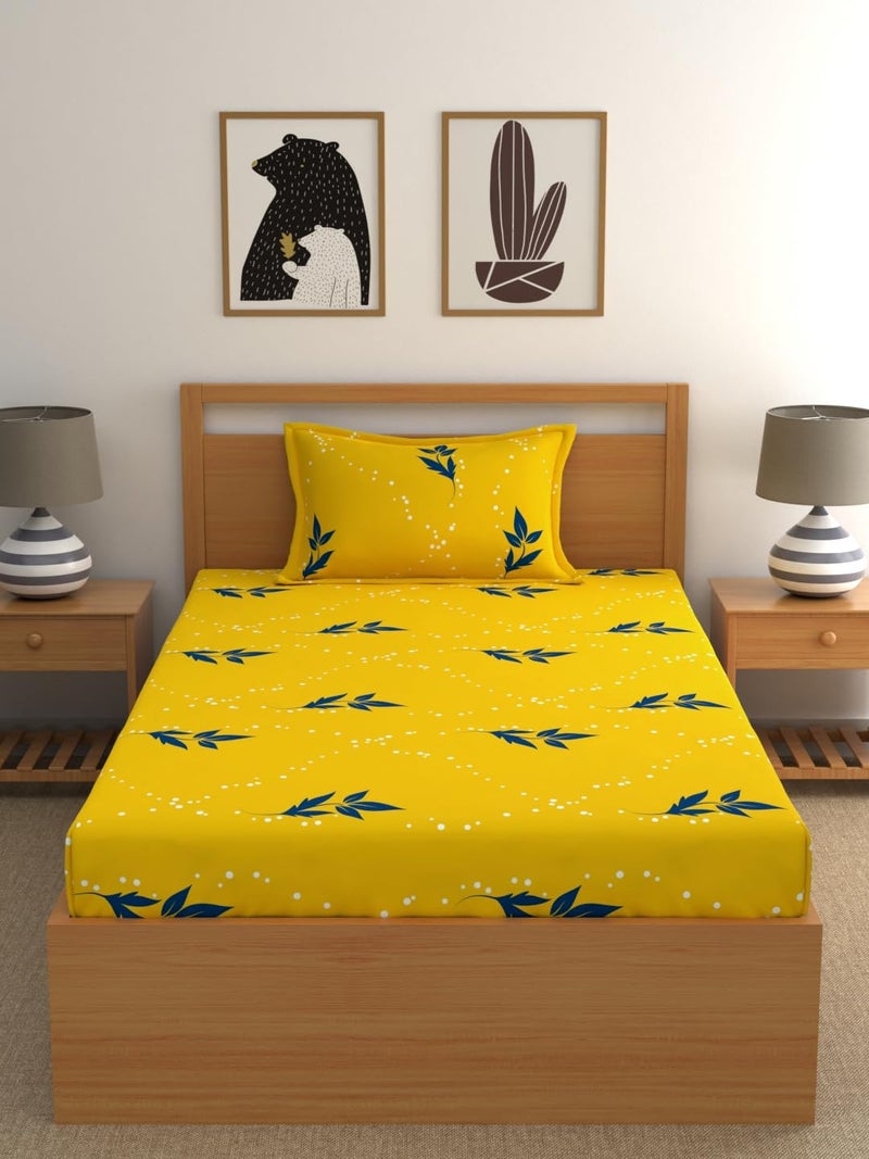 Home Ecstasy 100% Cotton Single Bedsheet with 1 Pillow Cover - (Size 59 x 88 inches, 140 TC, Colour - Yellow) - Image 2