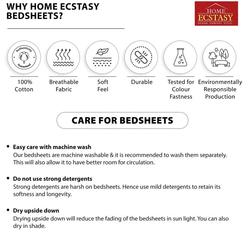 Home Ecstasy 100% Cotton Single Bedsheet with 1 Pillow Cover - (Size 59 x 88 inches, 140 TC, Colour - Yellow) - Image 5