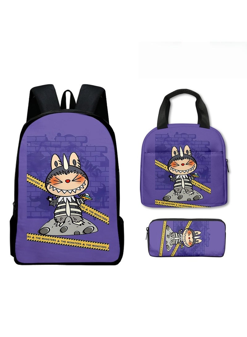 Labubu Primary School Backpack Cartoon Backpack 40*30*13CM+Lunch Bag 21*20*11.5CM+Pen Bag 22*11*5CM Three-piece Set - Image 1