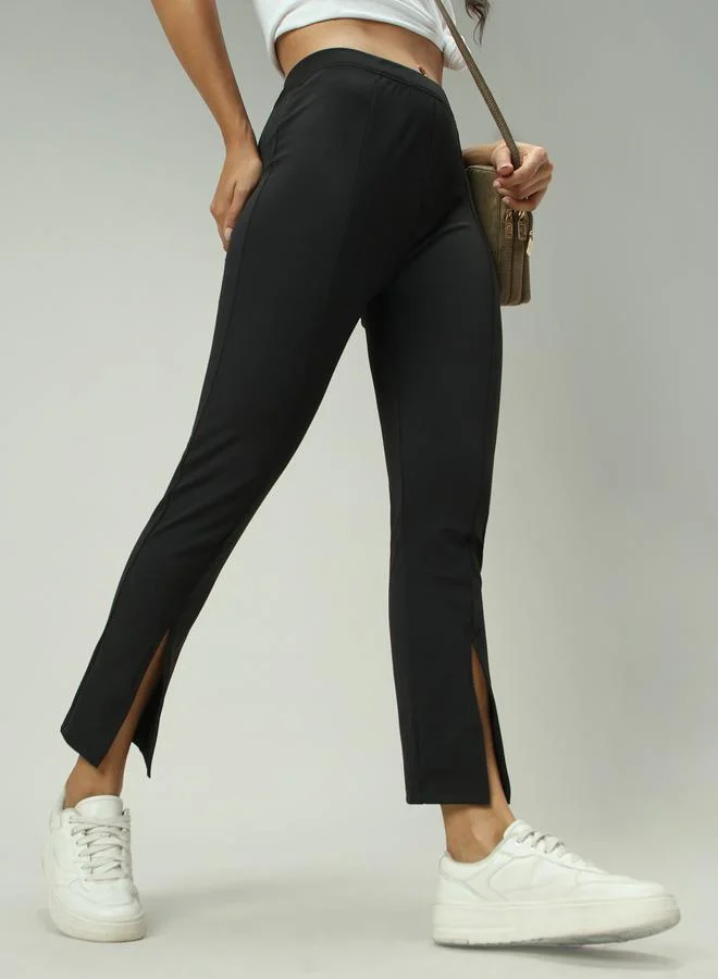 Outzidr  Black Front Slit Leggings for Women | Best Price UAE