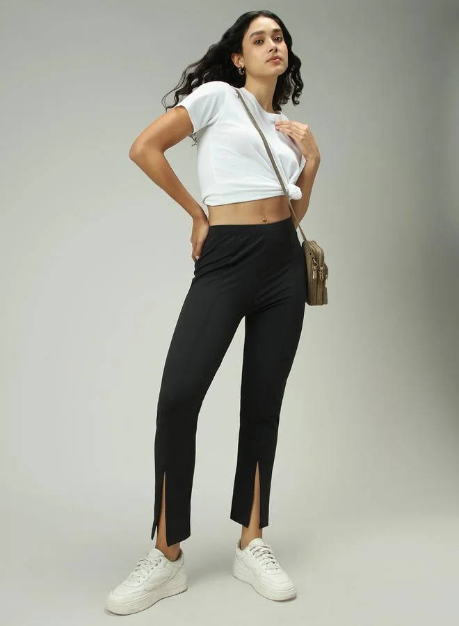Outzidr  Black Front Slit Leggings for Women | Best Price UAE
