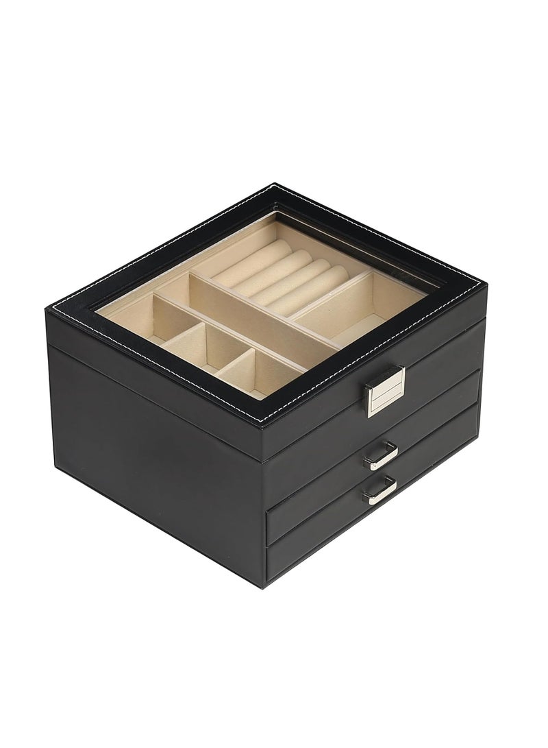 ALCOACH Jewelry Box with Clear Lid, 3 Layer Jewelry Organizer, Large Jewelry Storage Box L-I449 - Image 1