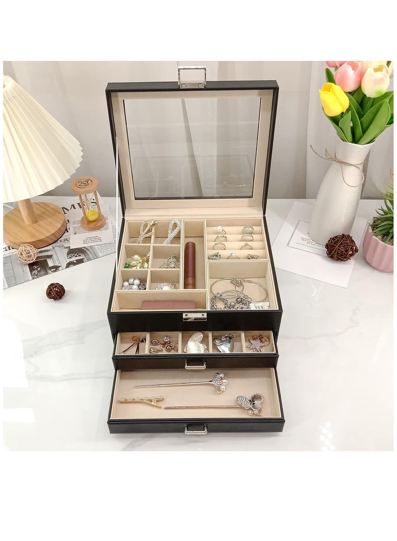 ALCOACH Jewelry Box with Clear Lid, 3 Layer Jewelry Organizer, Large Jewelry Storage Box L-I449 - Image 5