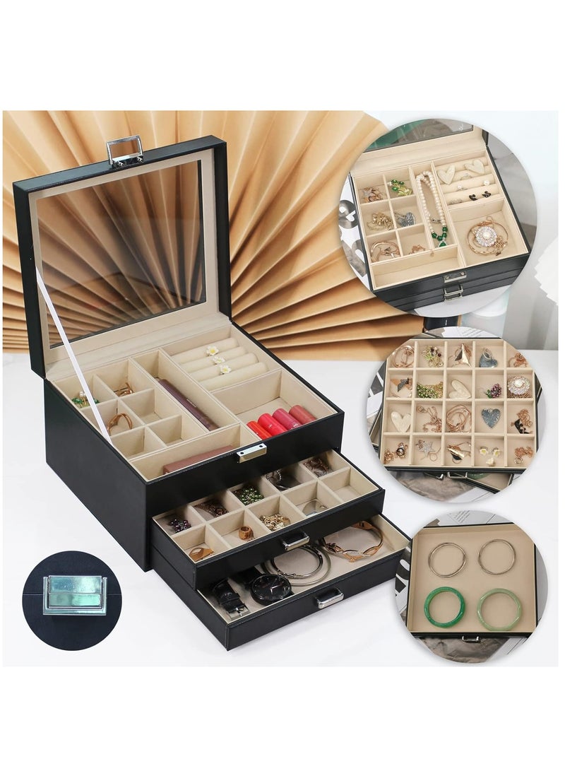 ALCOACH Jewelry Box with Clear Lid, 3 Layer Jewelry Organizer, Large Jewelry Storage Box L-I449 - Image 2