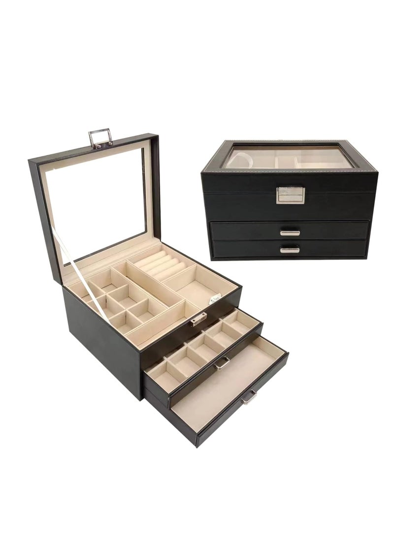 ALCOACH Jewelry Box with Clear Lid, 3 Layer Jewelry Organizer, Large Jewelry Storage Box L-I449 - Image 4