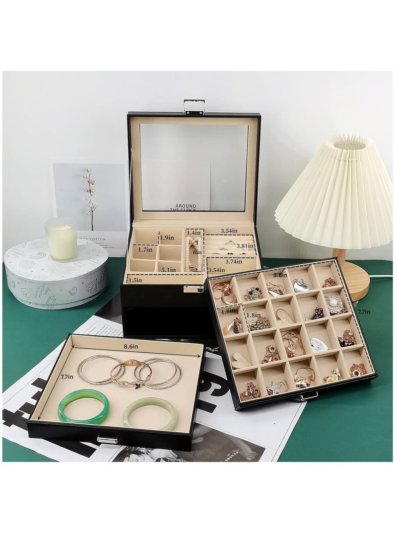 ALCOACH Jewelry Box with Clear Lid, 3 Layer Jewelry Organizer, Large Jewelry Storage Box L-I449 - Image 3