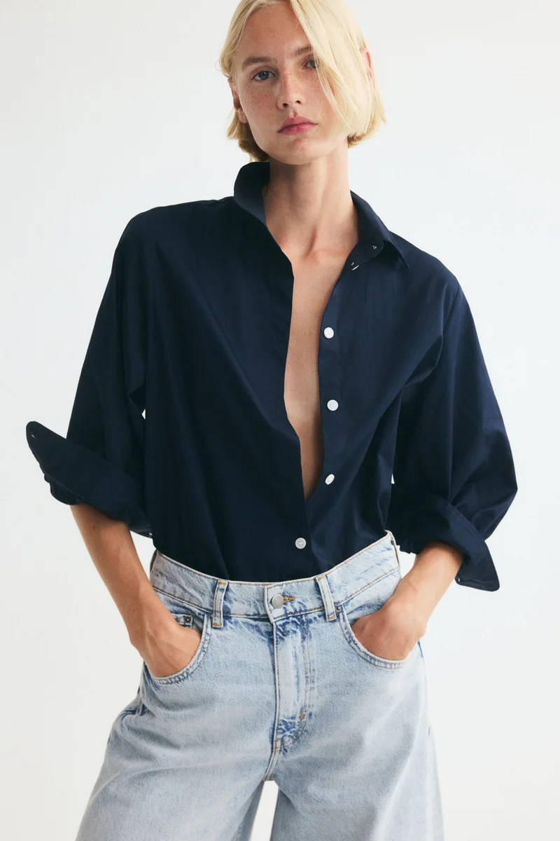Balloon-sleeved cotton shirt