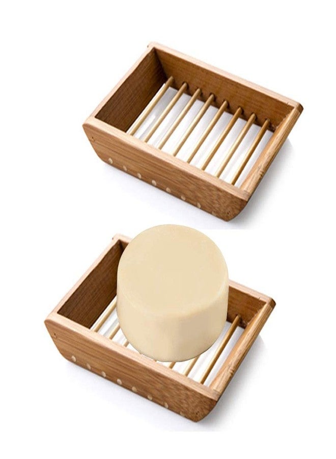 Kaxich 2 Pack Bamboo Wooden Soap Dish Shower Soap Storage Holder Saver Soap Tray Plate for Bathroom Shower Vanities Kitchen Sink - Image 1