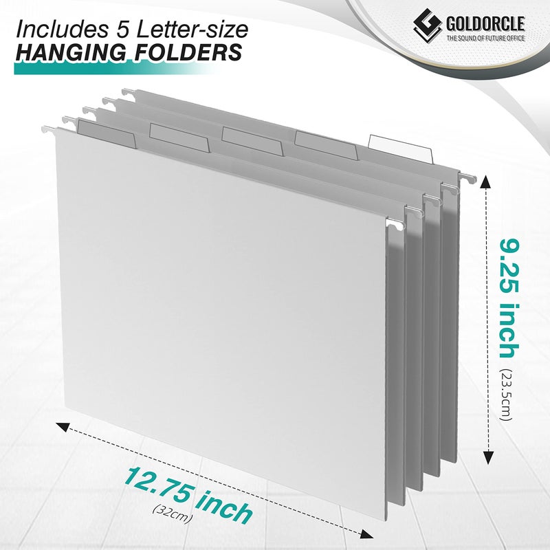 GoldOrcle Hanging File Organizer, Letter-Size File Holder Filing Box with 5 Hanging Folders, Metal Mesh Desk File Folder Storage(No Assembly Required) (with 5 Grey Folders) - Image 2