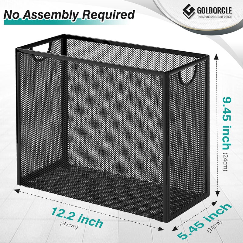 GoldOrcle Hanging File Organizer, Letter-Size File Holder Filing Box with 5 Hanging Folders, Metal Mesh Desk File Folder Storage(No Assembly Required) (with 5 Grey Folders) - Image 3