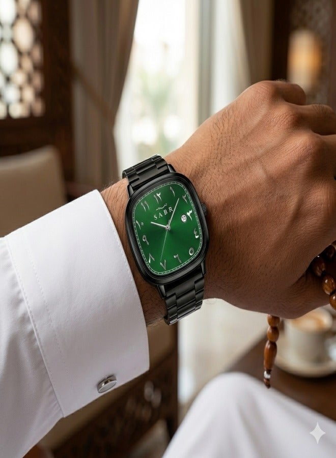 Sabr Arabic Watch for Men - Quartz Wristwatch, Square Alloy Case, Arabic Numerals, Stainless Steel Strap, 3ATM Waterproof, Mineral Glass, Gifts for Arabic Watch Enthusiasts - Image 4