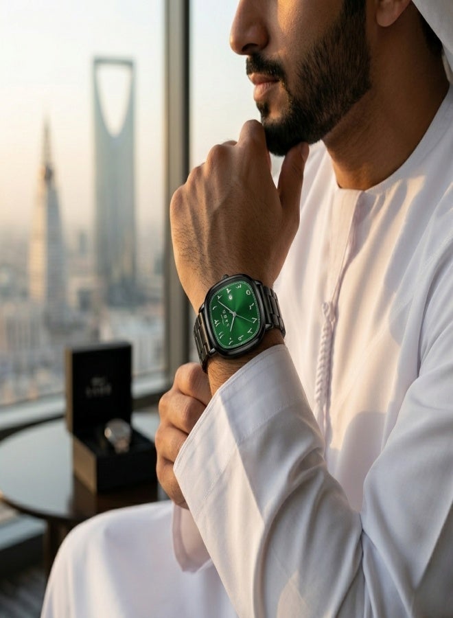 Sabr Arabic Watch for Men - Quartz Wristwatch, Square Alloy Case, Arabic Numerals, Stainless Steel Strap, 3ATM Waterproof, Mineral Glass, Gifts for Arabic Watch Enthusiasts - Image 2