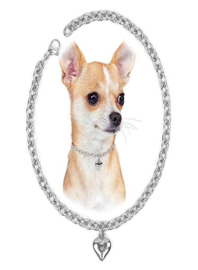 HOWWFALY Dog Collar and Cat Chain Necklace Stainless Steel Adjustable 18K Sliver Heart-Shaped Necklace for Small Pets Cats Kitten Puppy (Sliver, 10 inch) - Image 1