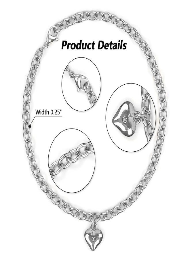 HOWWFALY Dog Collar and Cat Chain Necklace Stainless Steel Adjustable 18K Sliver Heart-Shaped Necklace for Small Pets Cats Kitten Puppy (Sliver, 10 inch) - Image 4