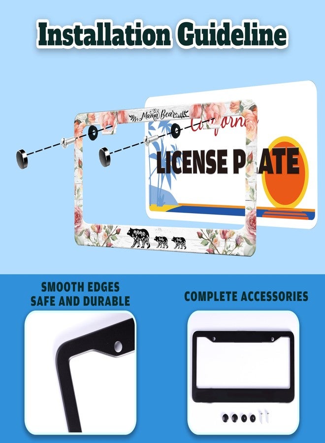 TINALUIN Mama Bear License Plate Frame Beautiful Flowers for Front and Rear Car Tags Stainless Steel License Plate Holder Funny Car Decoration with Screws 6.3 X 12.2 in - Image 4