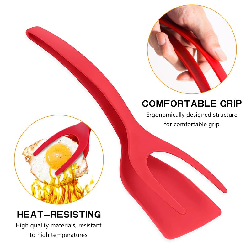 KJG Egg Flipper Spatula Tongs 2 PCS Spatula for Non Stick Frying Pan 2 in 1 Grip & Flip Kitchen Tongs, High Heat Resistant BPA Free Cooking Utensils, Ideal Cookware for Pancakes, Fish, Eggs, Toast - Image 4