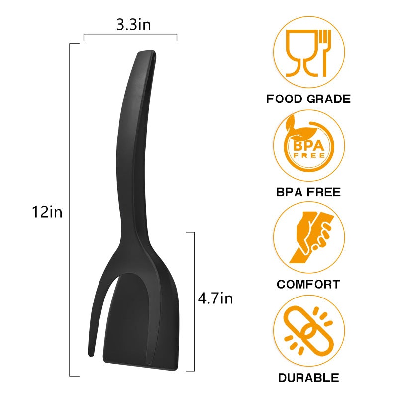 KJG Egg Flipper Spatula Tongs 2 PCS Spatula for Non Stick Frying Pan 2 in 1 Grip & Flip Kitchen Tongs, High Heat Resistant BPA Free Cooking Utensils, Ideal Cookware for Pancakes, Fish, Eggs, Toast - Image 3