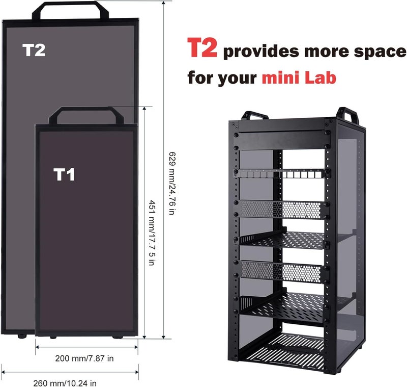 12U Server Cabinet, 10 inch Server Rack for Network, Servers, Audio, and Video Equipment, DeskPi RackMate T2 Rackmount, 10.23 inch Depth (Black) - Image 3