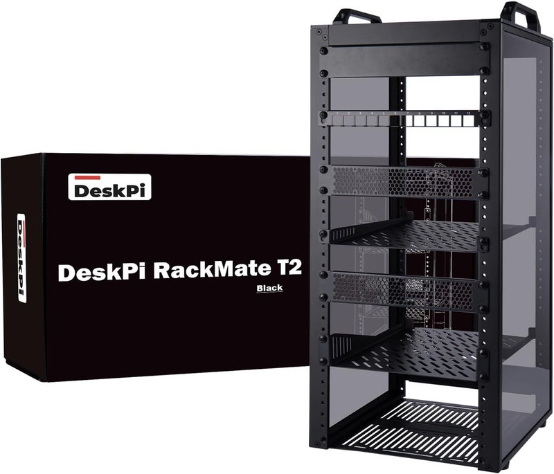 12U Server Cabinet, 10 inch Server Rack for Network, Servers, Audio, and Video Equipment, DeskPi RackMate T2 Rackmount, 10.23 inch Depth (Black) - Image 1