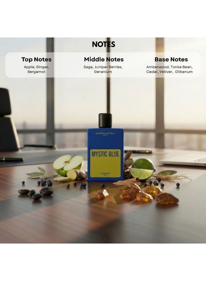 UpperNotes Mystic Blue EDP Men Perfume 100ml | Apple Bergamot Sage Tonka Cedar Vetiver | Fresh Masculine Long Lasting Modern Fragrance UAE - Image 5