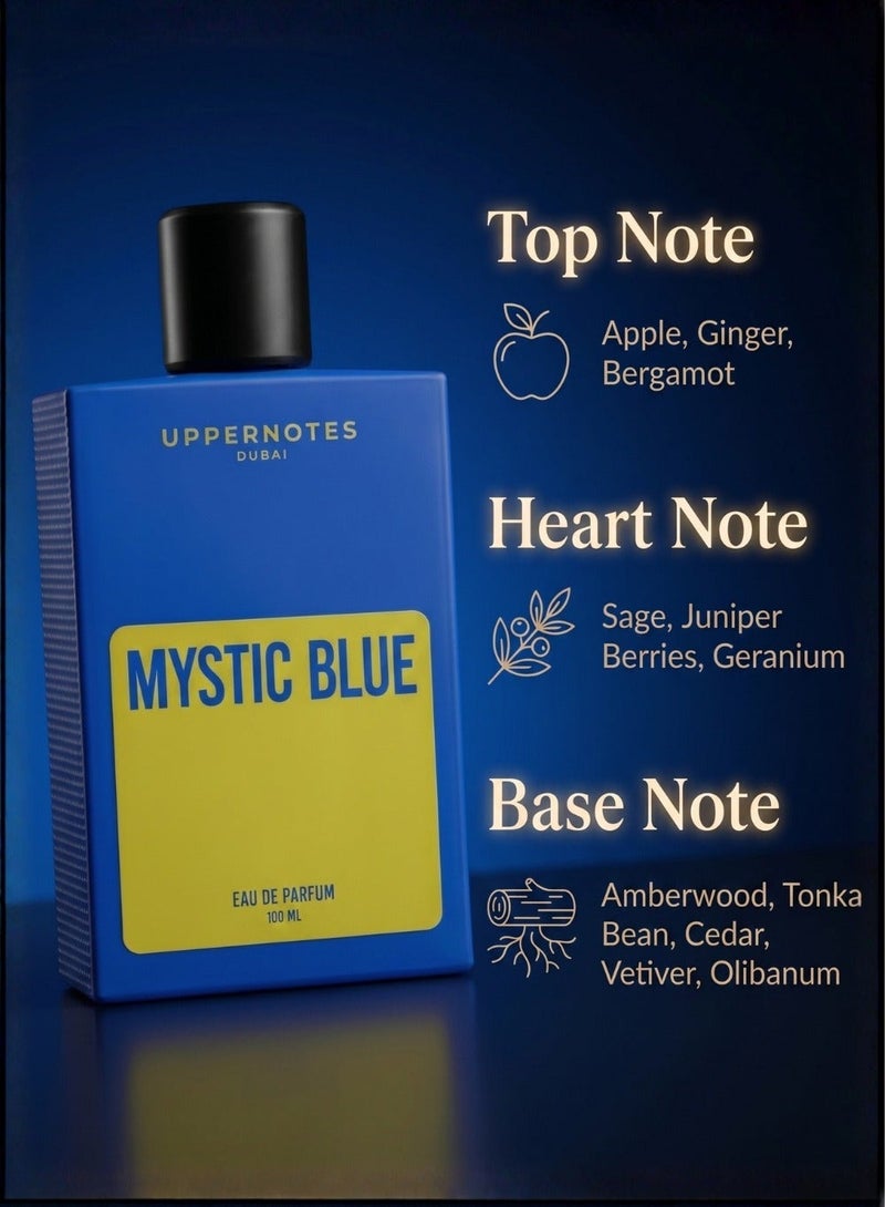 UpperNotes Mystic Blue EDP Men Perfume 100ml | Apple Bergamot Sage Tonka Cedar Vetiver | Fresh Masculine Long Lasting Modern Fragrance UAE - Image 3