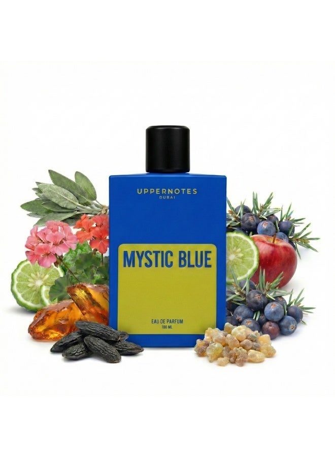 UpperNotes Mystic Blue EDP Men Perfume 100ml | Apple Bergamot Sage Tonka Cedar Vetiver | Fresh Masculine Long Lasting Modern Fragrance UAE - Image 2
