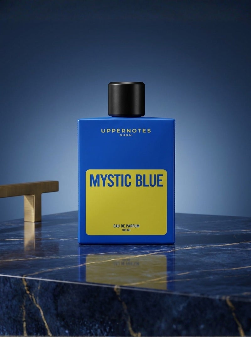 UpperNotes Mystic Blue EDP Men Perfume 100ml | Apple Bergamot Sage Tonka Cedar Vetiver | Fresh Masculine Long Lasting Modern Fragrance UAE - Image 1