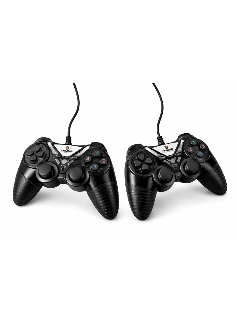 يد تحكم ألعاب سلكية GAMMA GT-605 مع زر Turbo – USB Gamepad متوافق مع الكمبيوتر وأندرويد – اهتزاز مزدوج – أسود