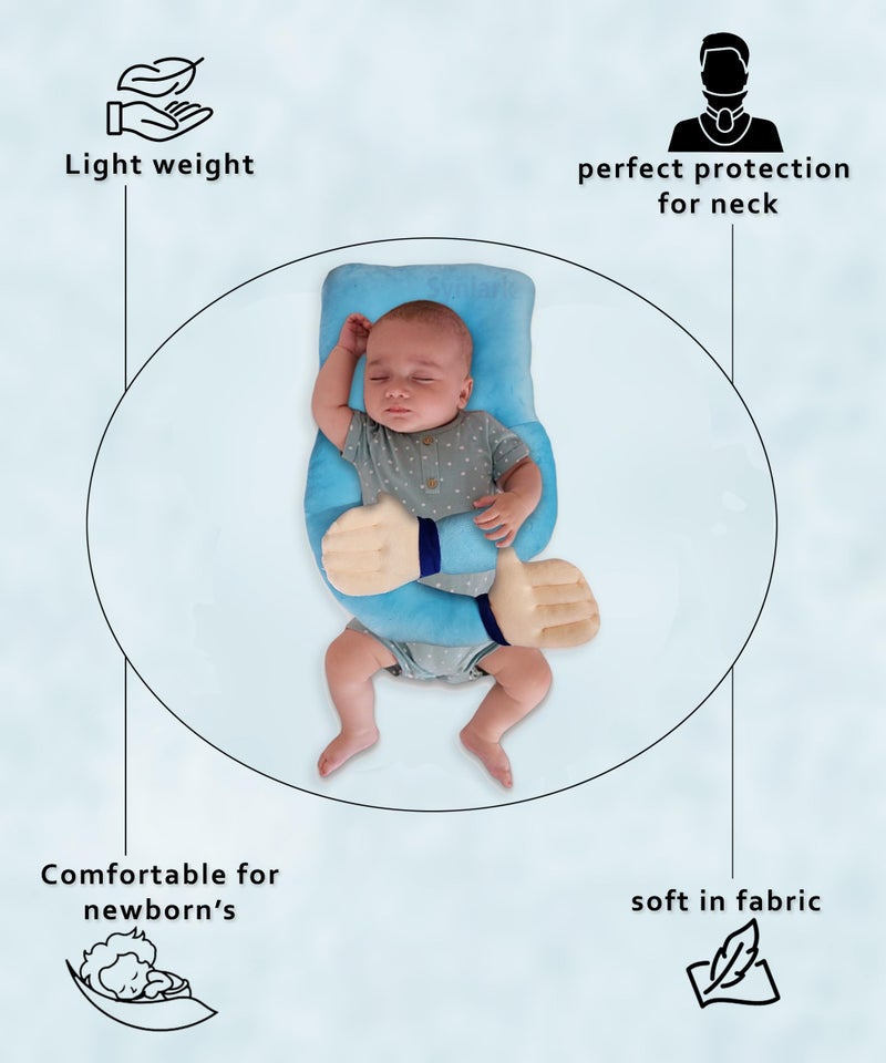 Synlark Synlark® Baby Hugging Pillow for Head Shaping | Neck Support New Born Baby Infant Pillow/Takiya/Cushion (Sky-Blue)  - Image 5