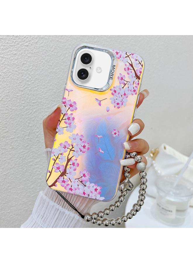 S-TOP Case For iPhone 16 Plus Electroplating Laser Flower Phone Case with Wrist Strap - Image 1
