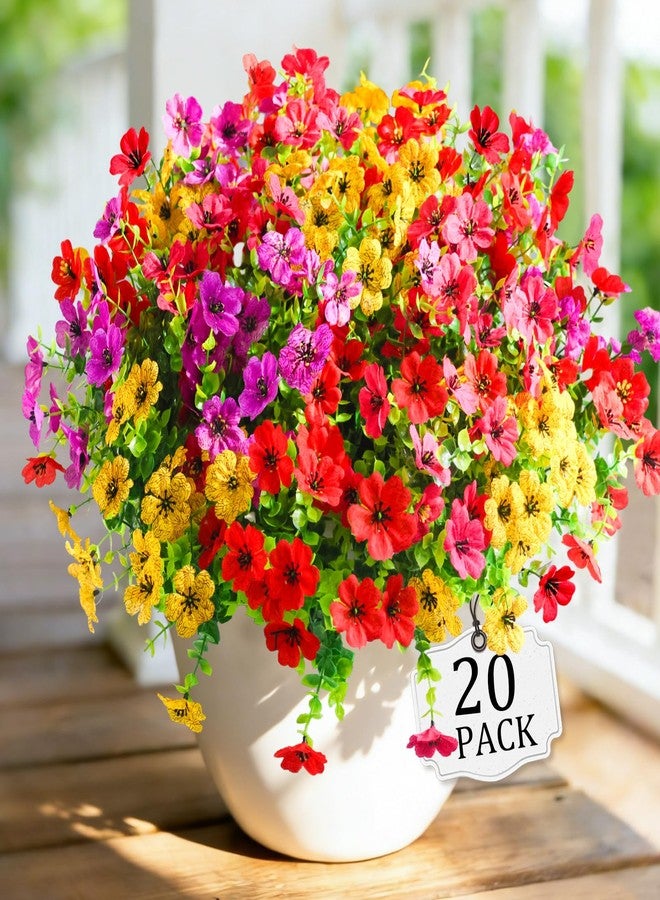 Cherica 20 Pcs Artificial Flowers for Outdoors Fake Flowers UV Resistant, Artificial Plants Outdoor Indoor Faux Plastic Fake Plants for Planter Front Door Garden Porch Yard Home Decor(Pink Red Purple Yellow) - Image 1