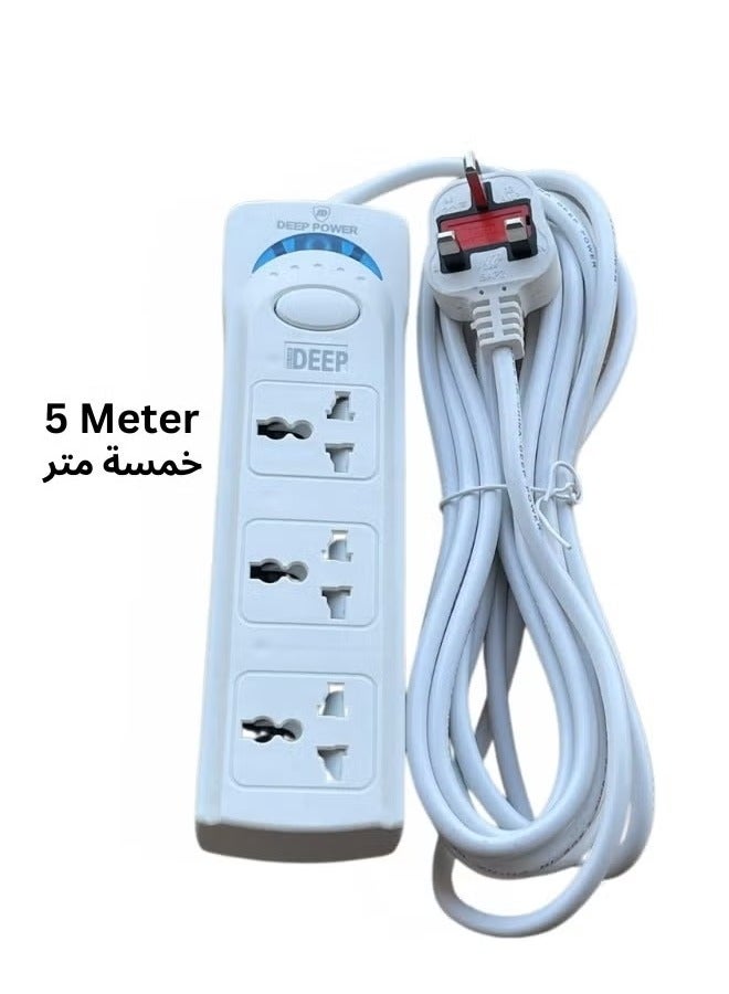 بست توصيلة كهرباء وصله سلك تمديد متعدد لقطاع الطاقة بطول 5 متر، 3 اتجاهات 5 متر، كابل طويل للغاية بـ 3 منافذ، وصلة مقبس طاقة للمنزل والمكتب والمطبخ والسفر (أبيض) ((5 متر)) ((متعدد)) - Image 2