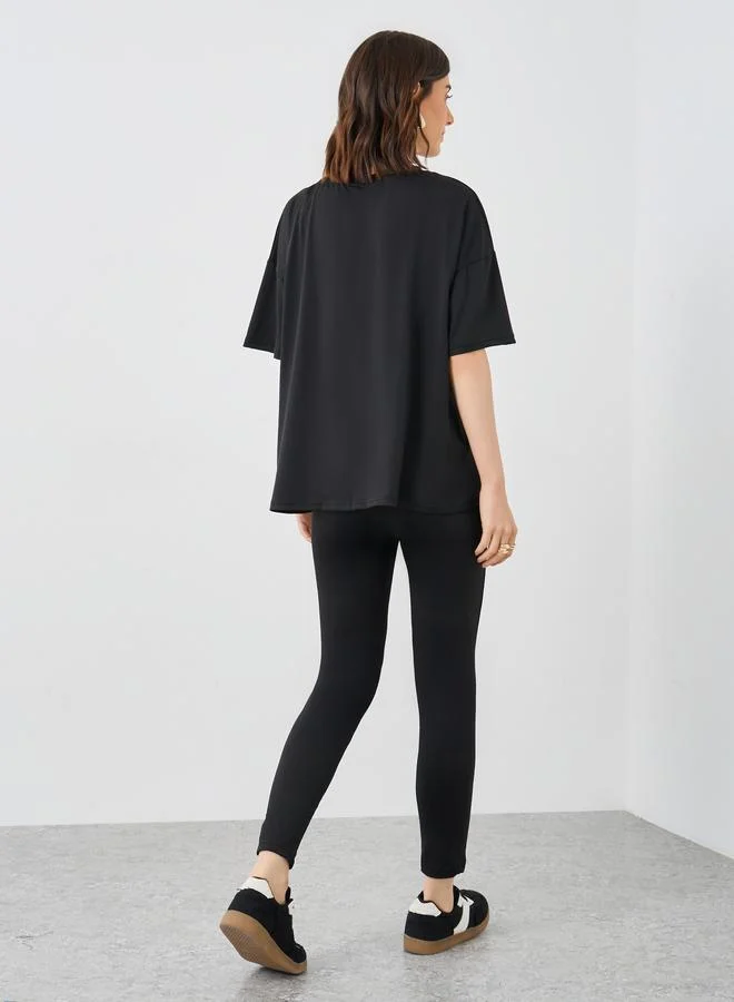 تايك تو Take Two Minimal Print Relaxed Fit T-Shirt and Leggings Co-Ords
