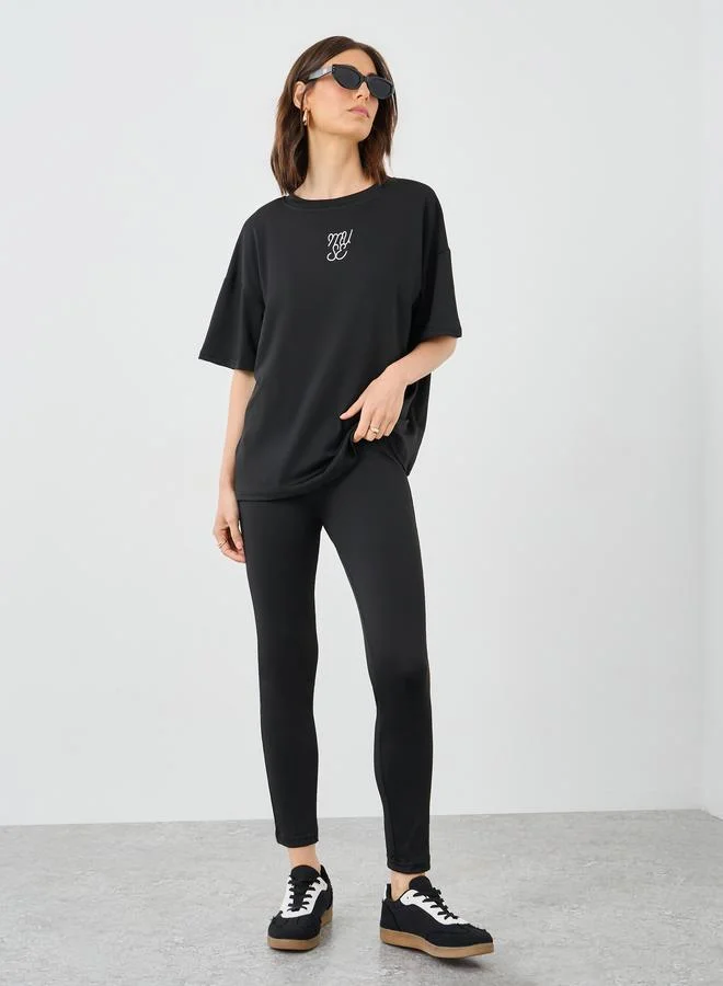 تايك تو Take Two Minimal Print Relaxed Fit T-Shirt and Leggings Co-Ords