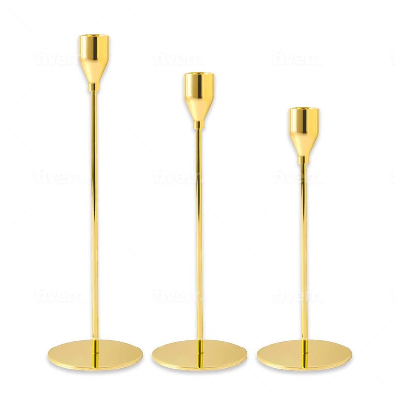 Hylem Gold Candle Holders Set- Modern Décor Metal Candle Stands for 3/4Inch Taper Candles - Decorative Table Centerpieces for Home Décor Dinning Party Church Wedding Events- Set of 3 Pcs - Image 1