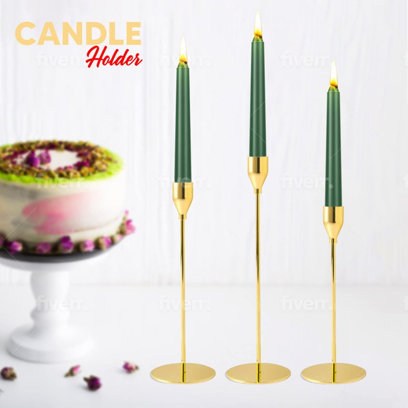 Hylem Gold Candle Holders Set- Modern Décor Metal Candle Stands for 3/4Inch Taper Candles - Decorative Table Centerpieces for Home Décor Dinning Party Church Wedding Events- Set of 3 Pcs - Image 2