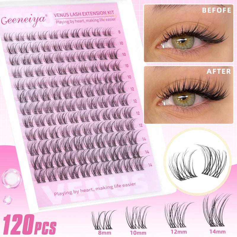 Geeneiya Venus Lashes Clusters Kit DIY Lash Extension, 8-14MM Invisible Lash Clusters, Soft Band Cluster Eyelash Extensions Kit with Waterproof Lash Bond and Seal, Lash Remover, Tweezers for Beginners - Image 3
