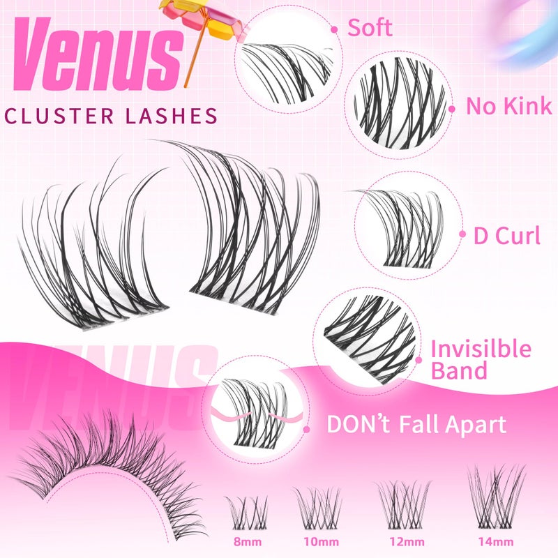 Geeneiya Venus Lashes Clusters Kit DIY Lash Extension, 8-14MM Invisible Lash Clusters, Soft Band Cluster Eyelash Extensions Kit with Waterproof Lash Bond and Seal, Lash Remover, Tweezers for Beginners - Image 4