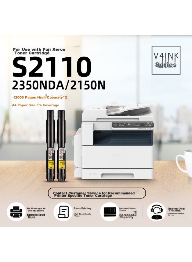V4ink S2110 Toner Cartridge, 2 Pieces Compatible With Fuji Xerox S2110 Drum Unit, 2350nda Toner Cartridge, 2150n Printer Drum Unit For Docucentre S2520 S2320 S2011 S1810 Toner Powder - Image 3