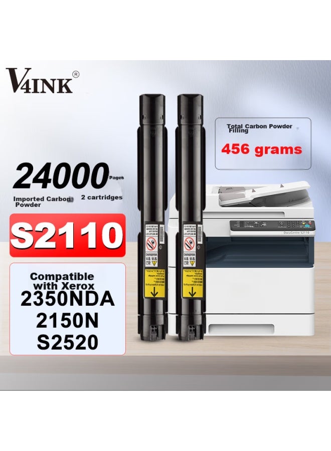 V4ink S2110 Toner Cartridge, 2 Pieces Compatible With Fuji Xerox S2110 Drum Unit, 2350nda Toner Cartridge, 2150n Printer Drum Unit For Docucentre S2520 S2320 S2011 S1810 Toner Powder - Image 1