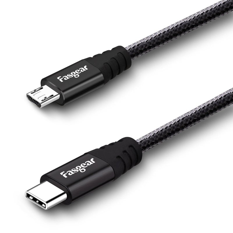 كابل Fasgear USB-C إلى Micro USB (أسود، 6 أقدام) | مضفر من النايلون، سلك من النوع C إلى Micro USB، متوافق مع جالاكسي S26، إتش تي سي ون/10، طابعة، جهاز لوحي، دي جيه آي مافيك إير 2، إلخ. - Image 1