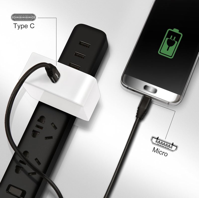 كابل Fasgear USB-C إلى Micro USB (أسود، 6 أقدام) | مضفر من النايلون، سلك من النوع C إلى Micro USB، متوافق مع جالاكسي S26، إتش تي سي ون/10، طابعة، جهاز لوحي، دي جيه آي مافيك إير 2، إلخ. - Image 5