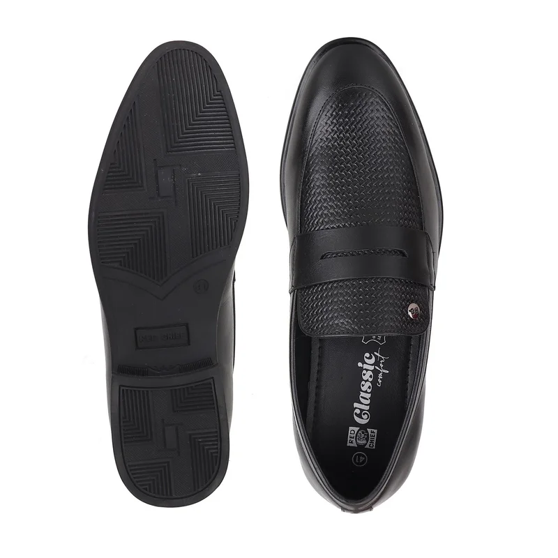 Red Chief حذاء رسمي رجالي مريح من الجلد الطبيعي سهل الارتداء أسود