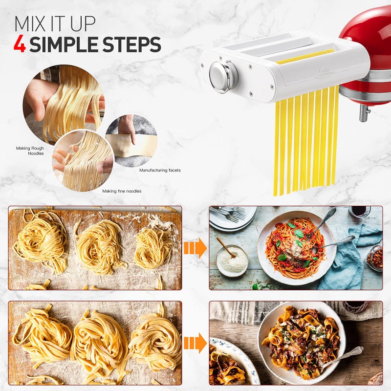 Antree Pasta Maker Attachment 3 in 1 Set for KitchenAid Stand Mixers Included Pasta Sheet Roller, Spaghetti Cutter, Fettuccine Cutter Maker Accessories and Cleaning Brush - Image 2