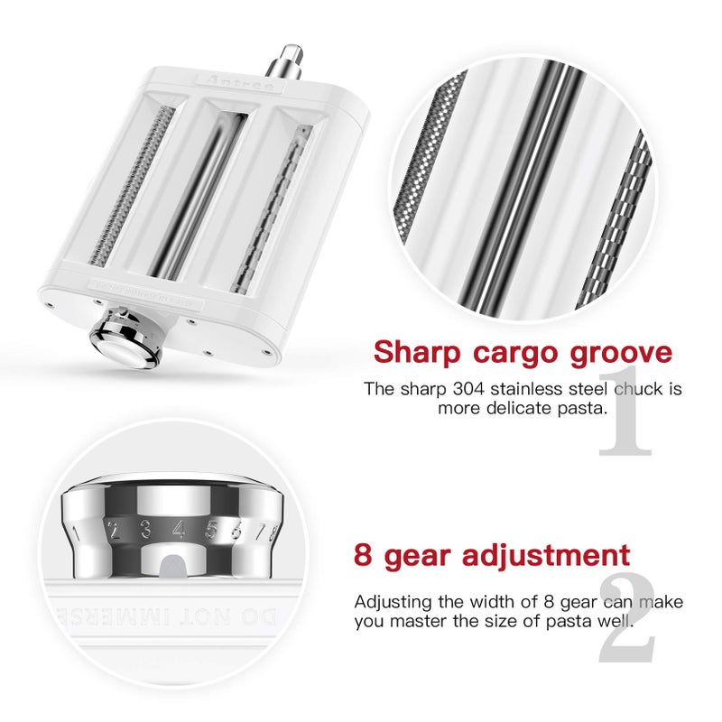 Antree Pasta Maker Attachment 3 in 1 Set for KitchenAid Stand Mixers Included Pasta Sheet Roller, Spaghetti Cutter, Fettuccine Cutter Maker Accessories and Cleaning Brush - Image 3